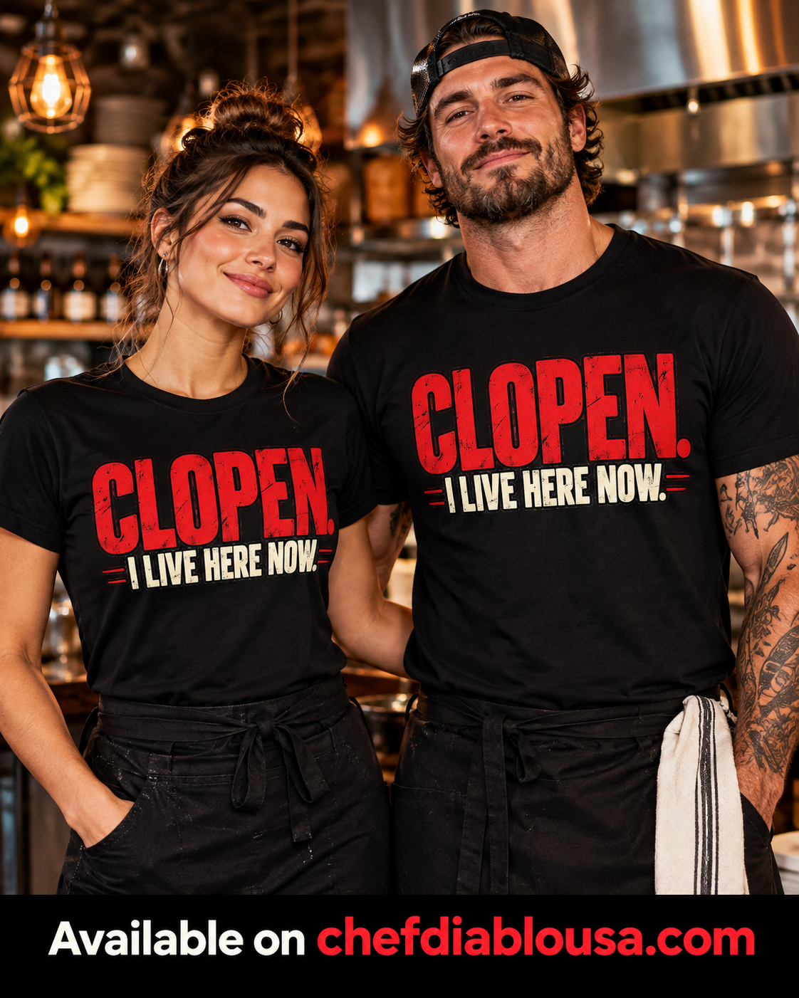 CLOPEN. I Live Here Now. Funny Restaurant Worker T Shirt