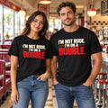 Man and woman in a diner wearing black Chef Diablo I'm Not Rude, I'm On A Double t-shirts